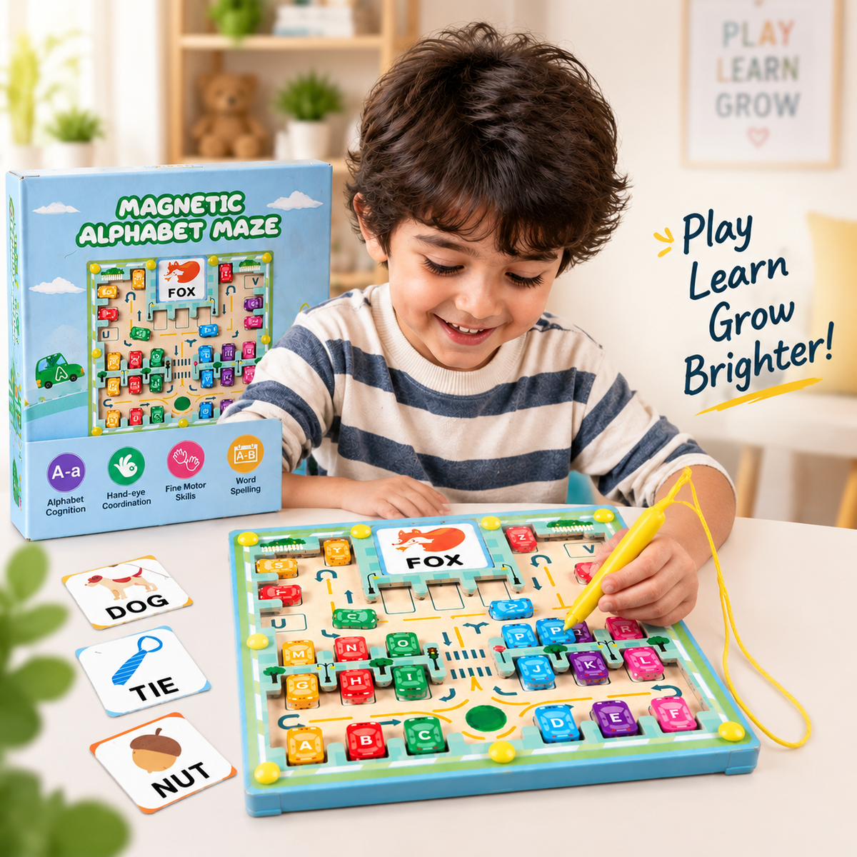 Magnetic Alphabet Maze & Spelling Board with Letter Cars