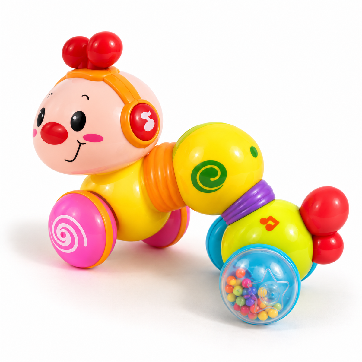 Happy Wiggle Worm Rolling Activity Toy with Rattle Wheel