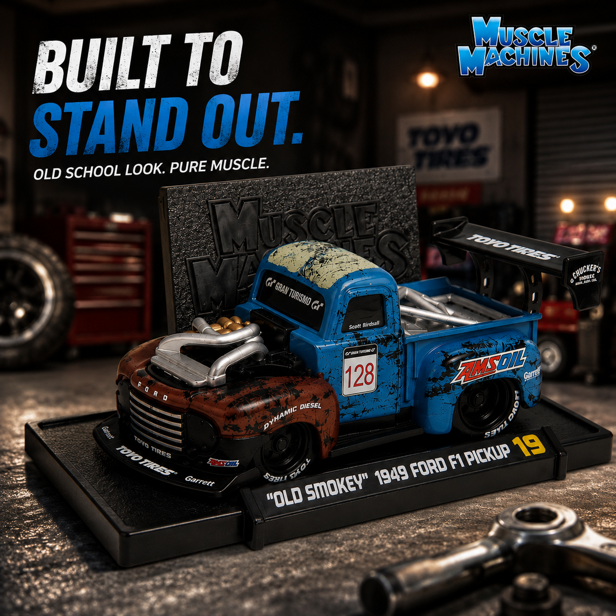 Muscle Machines “Old Smokey” 1949 Ford F1 Pickup 1:64 Die-Cast Model
