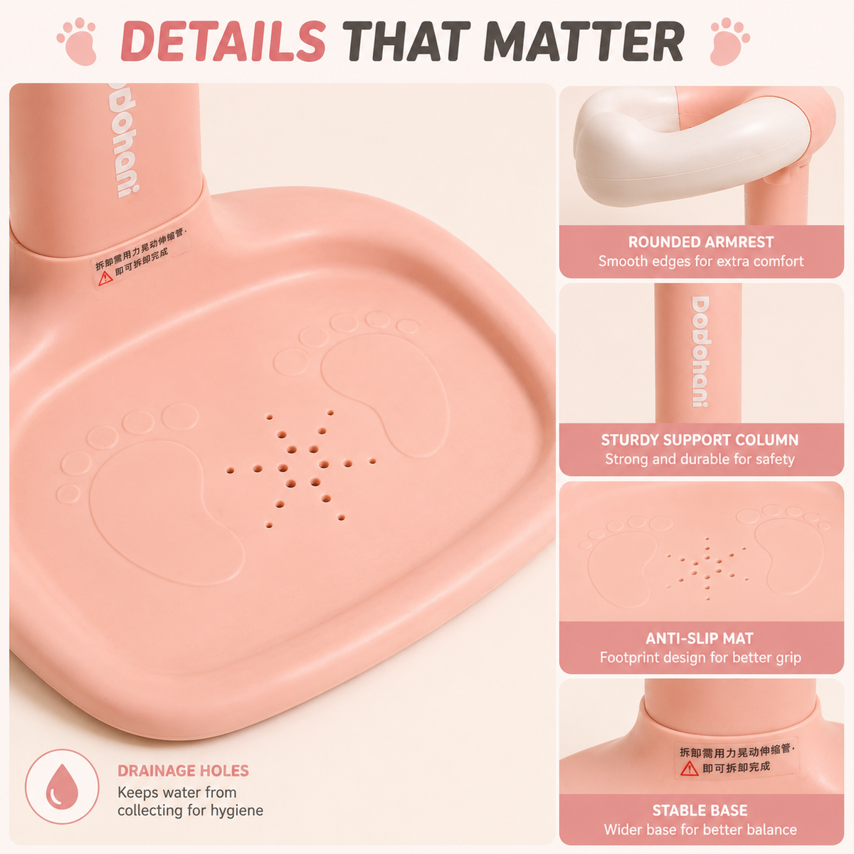Baby Bath Support Stand with Anti-Slip Base – Pink