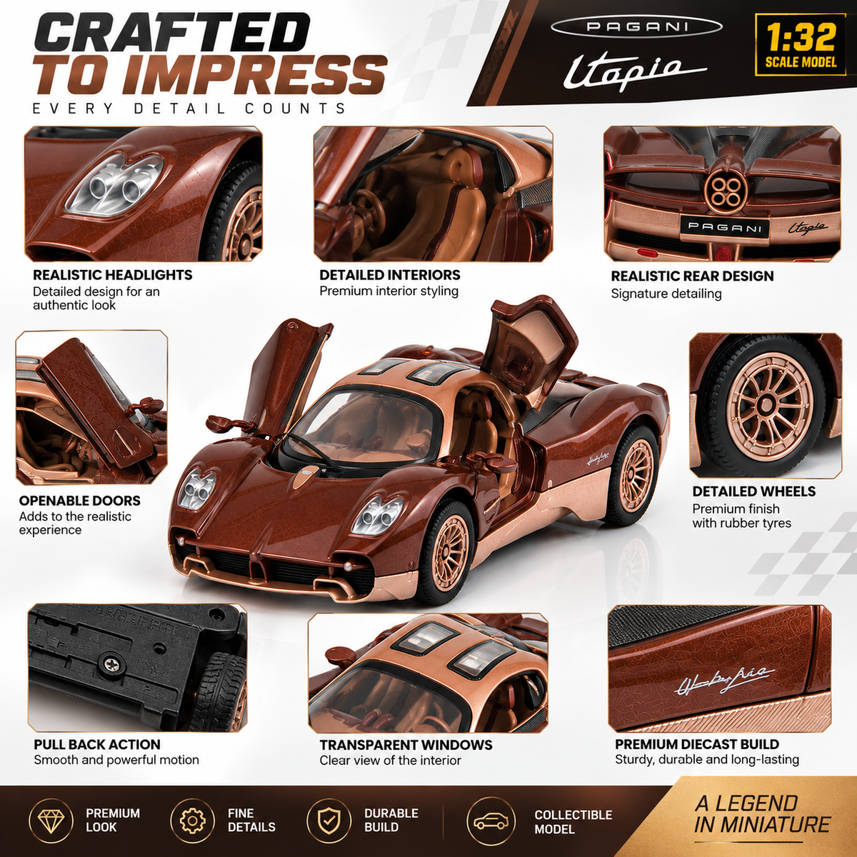 Pagani Utopia 1:32 Die-Cast Model Car with Pull-Back Action