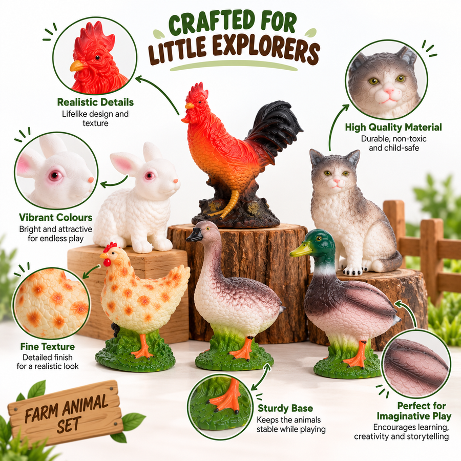 Farm Animal Figure Set – 6 Realistic Animal Toys for Kids