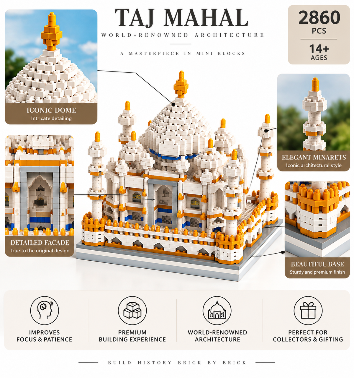 Taj Mahal Mini Block Building Set – 2860 Pieces