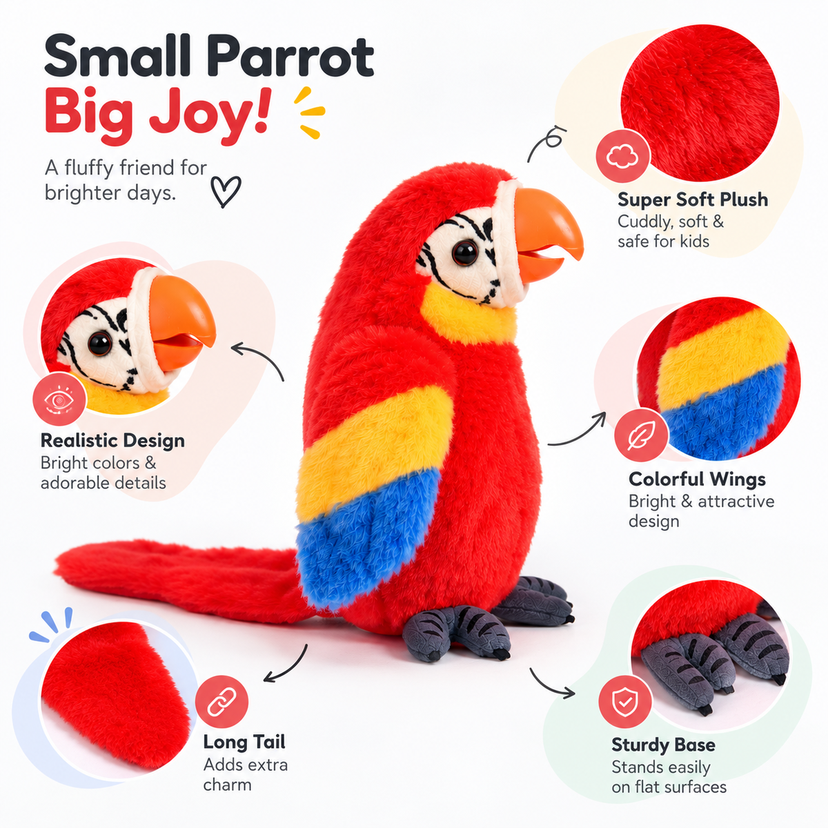 Colorful Parrot Plush Toy – Soft Stuffed Bird with Long Tail