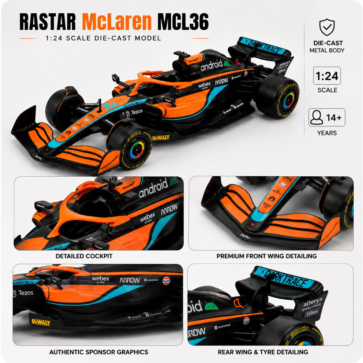 Rastar McLaren MCL36 1:24 Die-Cast Model Car