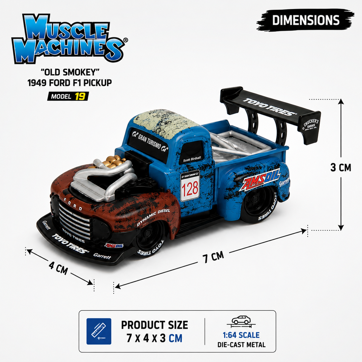 Muscle Machines “Old Smokey” 1949 Ford F1 Pickup 1:64 Die-Cast Model