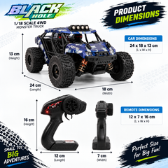 Black Hole 1:18 4WD RC Monster Truck with LED Lights