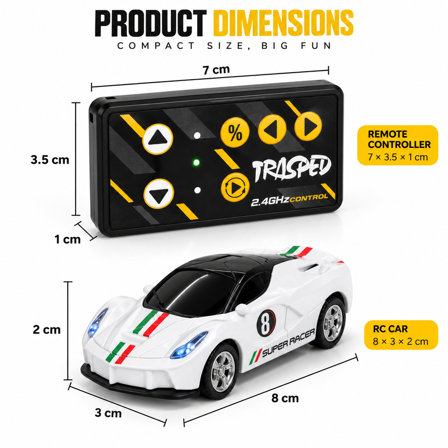 Mini 1:64 RC Alloy Racing Car with LED Lights – White