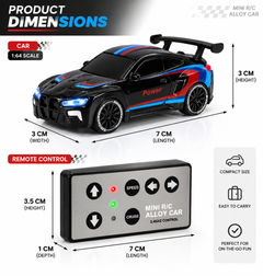 Mini 1:64 RC Alloy Car with LED Lights & 2.4GHz Remote
