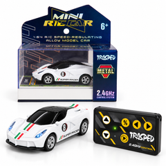 Mini 1:64 RC Alloy Racing Car with LED Lights – White