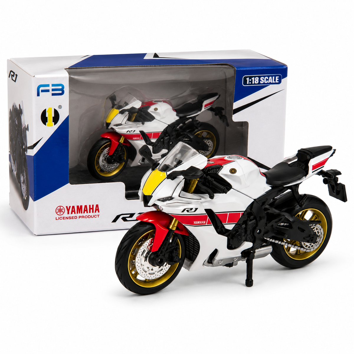 Yamaha R1 1:18 Scale Collectible Model Motorcycle – White & Red