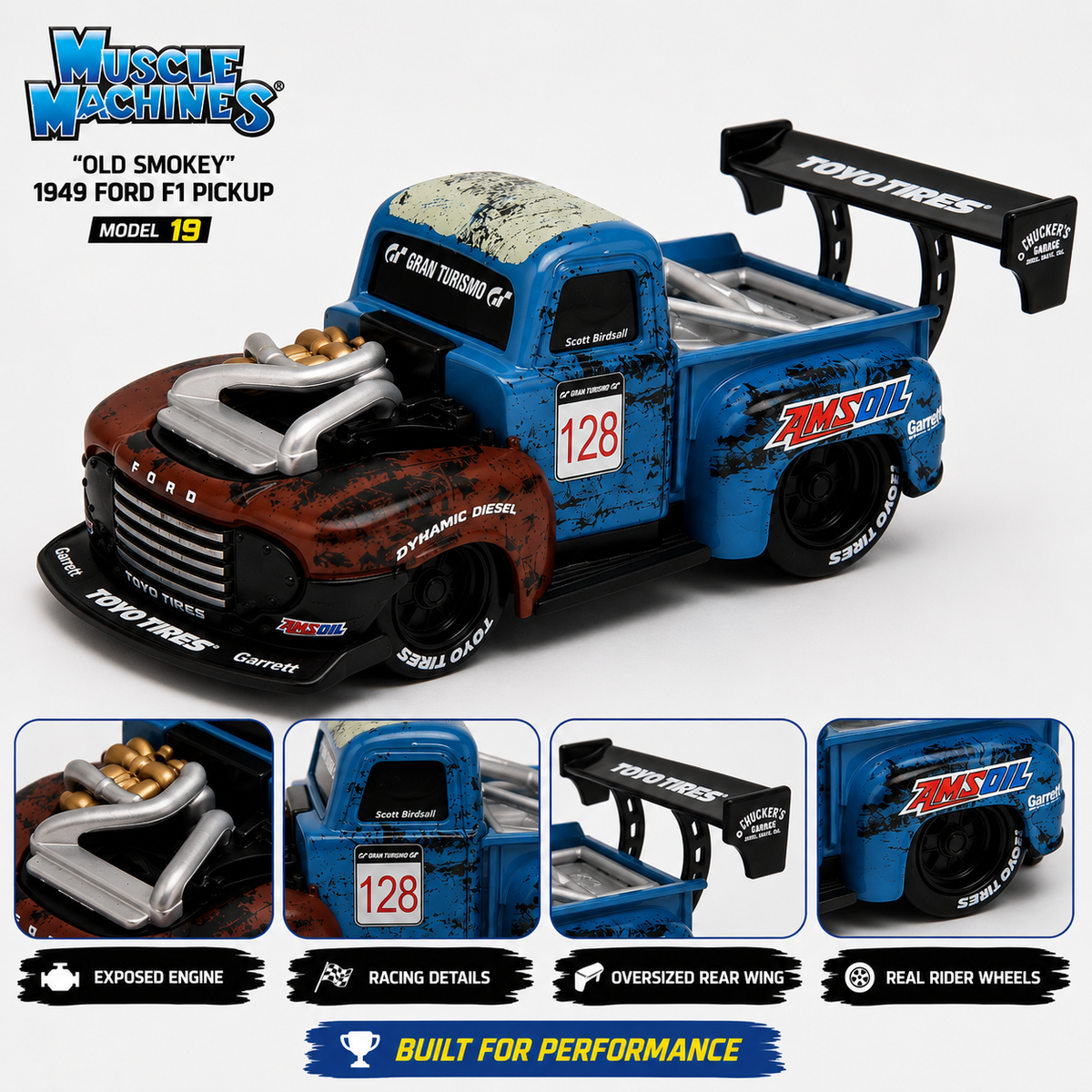 Muscle Machines “Old Smokey” 1949 Ford F1 Pickup 1:64 Die-Cast Model