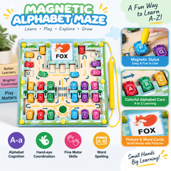 Magnetic Alphabet Maze & Spelling Board with Letter Cars