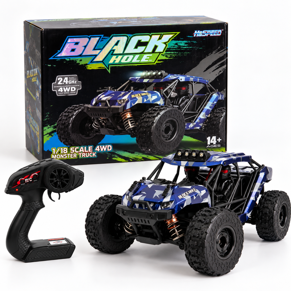 Black Hole 1:18 4WD RC Monster Truck with LED Lights