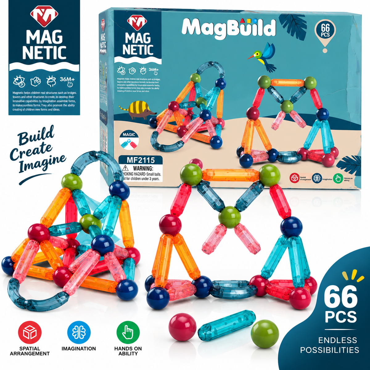 MagBuild 66-Piece Magnetic Building Set – Creative STEM Construction Toy