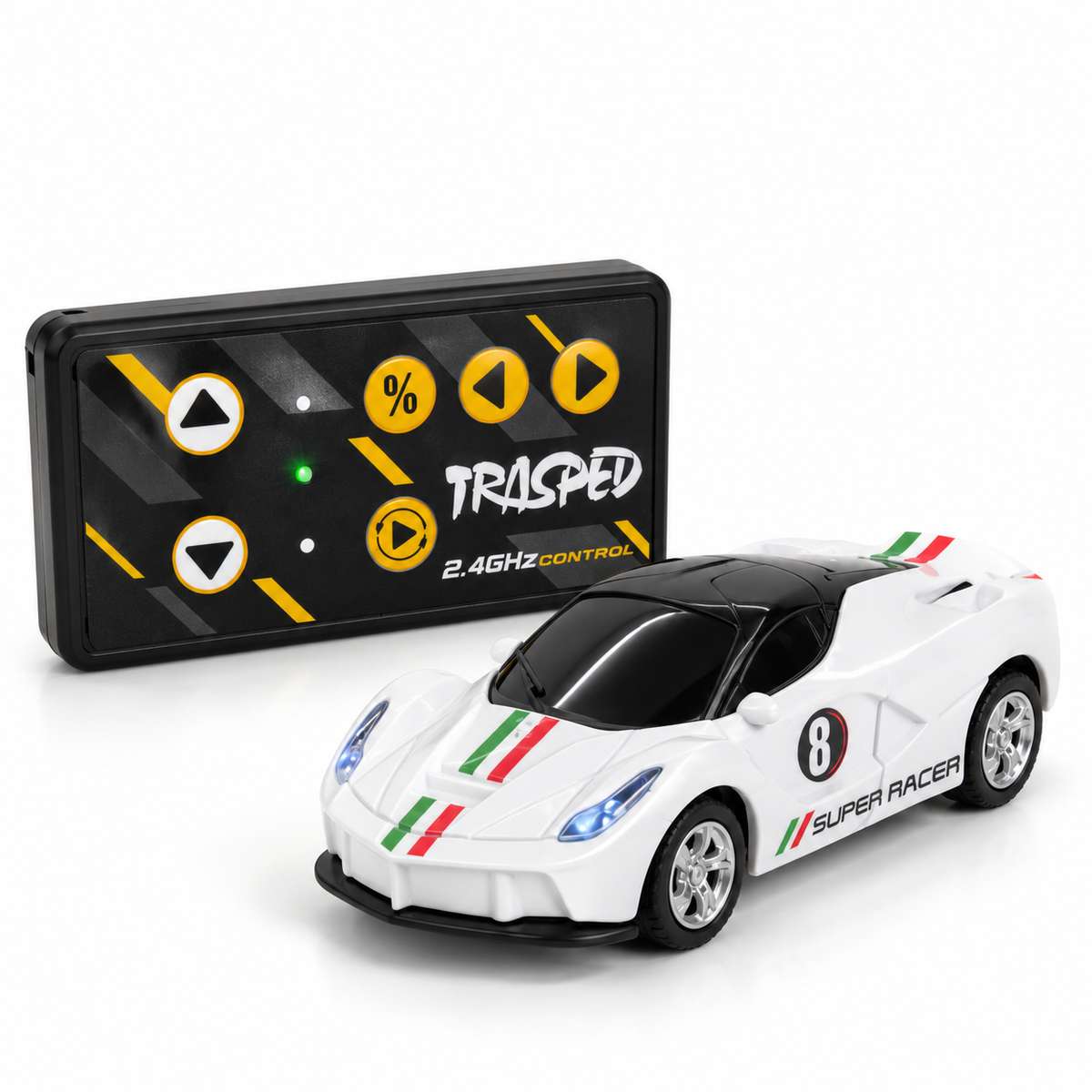 Mini 1:64 RC Alloy Racing Car with LED Lights – White