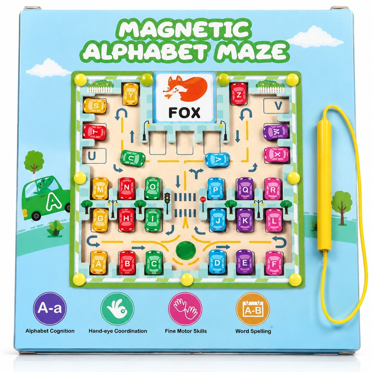 Magnetic Alphabet Maze & Spelling Board with Letter Cars
